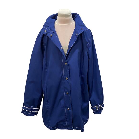 DENNIS BASSO Blue White Windbreaker Jacket Coat LARGE Nautical Preppy Boating - Picture 2 of 7